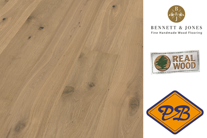 Afbeeldingen van Bennett & Jones Britain's Finest nr. 26 Bath click lamelparket landhuisdeel eiken tradition, licht gerookt, geborsteld, wit geolied 14mmx22x220cm (per pak van 6 stuks=2,90m²)