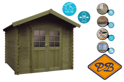 Afbeeldingen van Solid vuren blokhut 28mm S8311-1 Nimes autoclave verduurzaamd afmeting 238x238cm