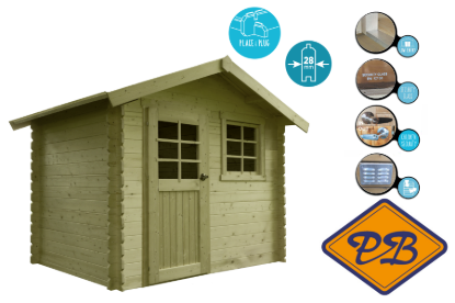 Afbeeldingen van Solid vuren blokhut 28mm S820-1 Saran autoclave verduurzaamd afmeting 298x198cm