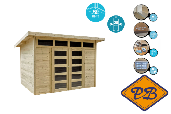 Afbeeldingen van Solid vuren blokhut 28mm S8244-1 Verona autoclave verduurzaamd afmeting 303,2x243,6cm