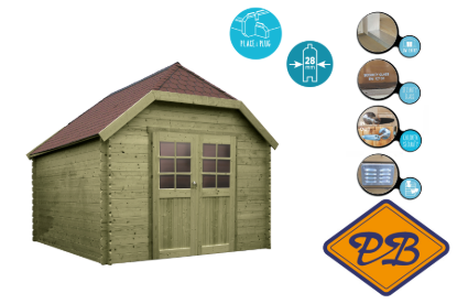 Afbeeldingen van Solid vuren blokhut 28mm S8505-1 Limerick autoclave verduurzaamd afmeting 298x388cm