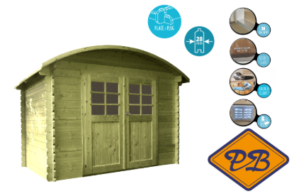 Afbeeldingen van Solid vuren blokhut 28mm S844-1 Dainville I autoclave verduurzaamd afmeting 298x238cm