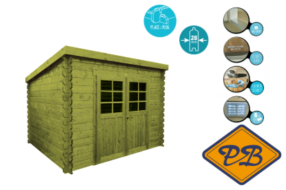 Afbeeldingen van Solid vuren blokhut 28mm S8326-1 Riom autoclave verduurzaamd afmeting 298x238cm