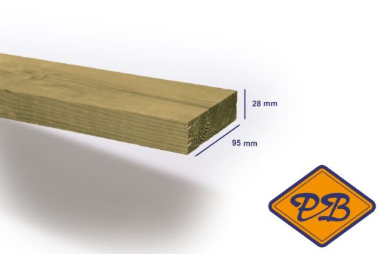 Afbeeldingen van vuren klasse C regel geschaafd geïmpregneerd nagedroogd 28x95mm