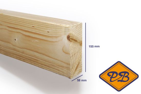 Afbeeldingen van vurenhout klasse C. balk geschaafd ronde hoek 58x155mm