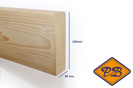 Afbeeldingen van vurenhout klasse C.balk geschaafd ronde hoek 68x245mm