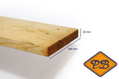 Afbeeldingen van vuren ME steigerplank(gedroogd & onbehandeld) ruw 32x200mm