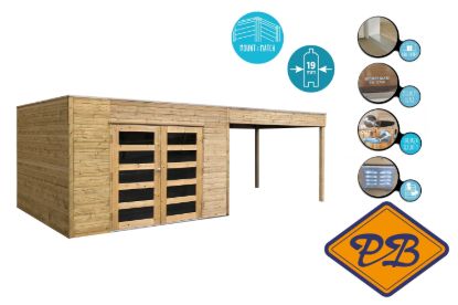 Afbeeldingen van Solid vuren blokhut 19mm S8732-1 Salerno autoclave verduurzaamd afmeting 298,8+287,0x198,8cm