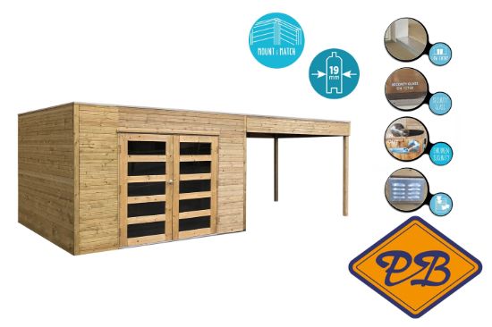 Afbeeldingen van Solid vuren blokhut 19mm S8732-1 Salerno autoclave verduurzaamd afmeting 298,8+287,0x198,8cm