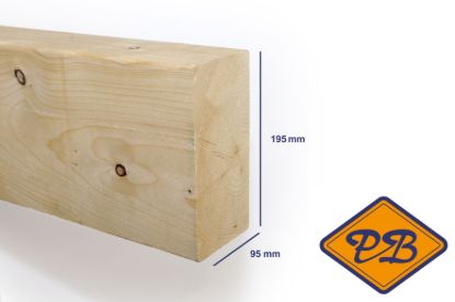 Afbeeldingen van vurenhout klasse C. balk geschaafd ronde hoek 95x195mm