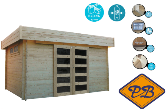 Afbeeldingen van Solid vuren blokhut 40mm S8994-1 Viborg autoclave verduurzaamd afmeting 418X328cm