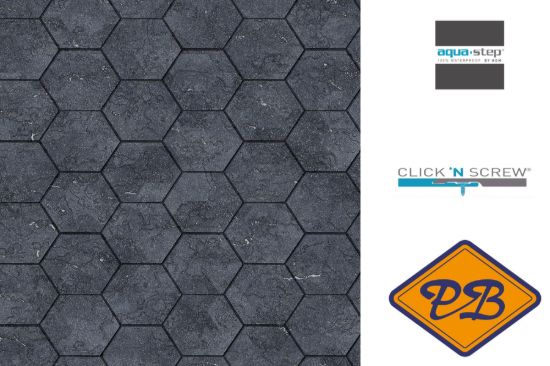 Afbeeldingen van HDM aqua step SPC click 'N screw wandpaneel decor digitale print basalt honeycomb tile 4,5mm XL