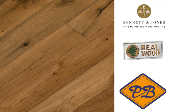 Afbeeldingen van Bennett & Jones Britain's Finest nr. 13 Mortimer click lamelparket landhuisdeel eiken tradition, gerookt, handgeschaafd, geborsteld, naturel geolied 14mmx19x190cm (per pak van 8 stuks=2,88m²)