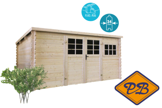 Afbeeldingen van Initia vuren blokhut made by solid 34mm P89493 afmeting 388x298cm