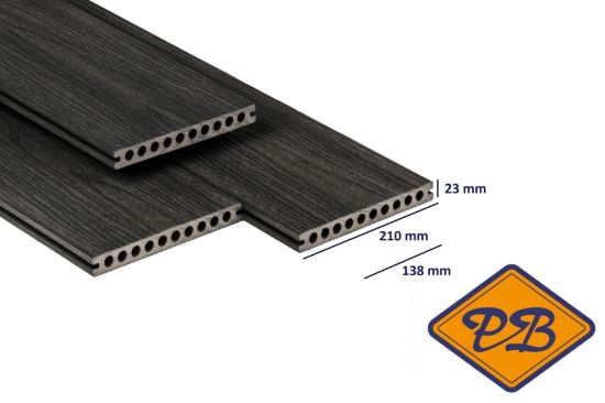 Afbeeldingen van PuraShield™ composiet vlonderplank XXL semi massief 1-zijdig houtnerf / 1-zijdig glad profiel ebony black 23x210mm