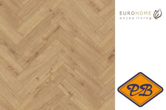 Afbeeldingen van Euro Home DESIGN twin clic laminaat K326 Sundance eiken visgraat strook 8mmx12,6x63cm (per pak van 11 stuks universeel=0,873m²)
