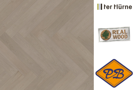 Afbeeldingen van Ter Hürne HYWOOD click IT easy HB fineerparket visgraat strook eiken Marais fijn geborsteld mat gelakt 11mmx12,9x77,4cm (per pak van 10 stuks A + 10 stuks B =1,99m²)