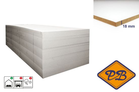 Afbeeldingen van mdf interieur 2-zijdig lakdraagfolie wit 18mmx244x122cm (per pak van 44 platen)