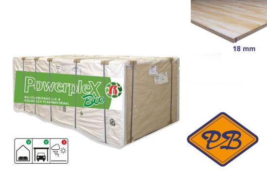 Afbeeldingen van underlayment radiata-pine powerfloor BIO Based multiplex rechte kant 4-zijdig 18mmx244x122cm (per pak van 50 stuks)