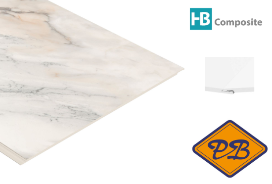 Afbeeldingen van HB Composite aqua SPC vinyl click 'N screw 3-L SUPERIOR wand- vloer en plafond combitegel Marmo Luce ultramat 4,5mmx32x120cm (per pak van 6 stuks =2,34m²)