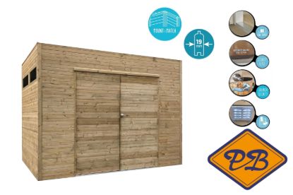 Afbeeldingen van Solid vuren blokhut 19mm S8734-1 Atri autoclave verduurzaamd afmeting 298,8x198,8cm