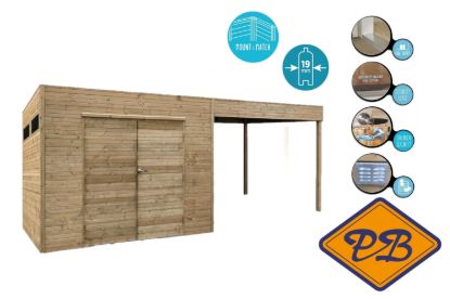 Afbeeldingen van Solid vuren blokhut 19mm S8735-1 Amalfi autoclave verduurzaamd afmeting 298,8+287,0x198,8cm