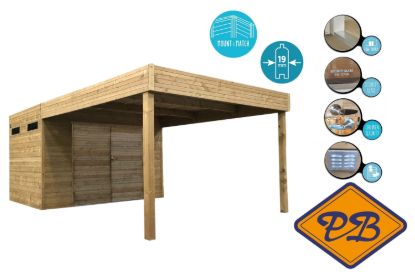 Afbeeldingen van Solid vuren blokhut 19mm S8736-1 Marsala autoclave verduurzaamd afmeting 298,8x198,8+287cm