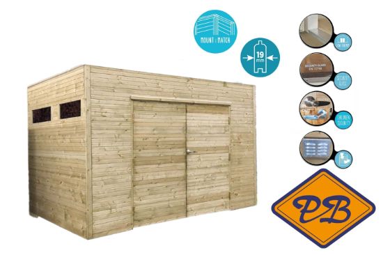 Afbeeldingen van Solid vuren blokhut 19mm S8744-1 Noto autoclave verduurzaamd afmeting 298,8x290,8cm