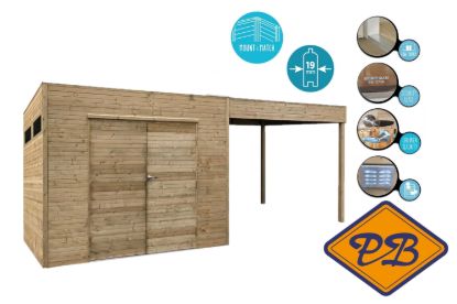 Afbeeldingen van Solid vuren blokhut 19mm S8745-1 Mesinna autoclave verduurzaamd afmeting 298,8+287,0x290,8cm