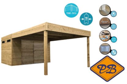 Afbeeldingen van Solid vuren blokhut 19mm S8746-1 Palermo autoclave verduurzaamd afmeting 298,8x290,8+287cm