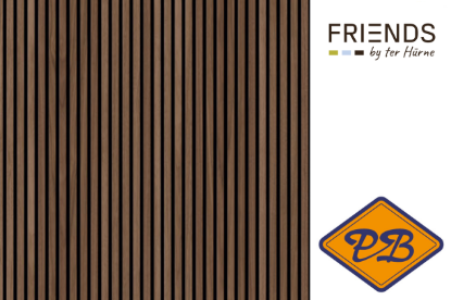 Afbeeldingen van FRIENDS by Ter Hürne akoustiek latten wand-en plafond decorpaneel 1-zijdig walnoot Antoine 20mm