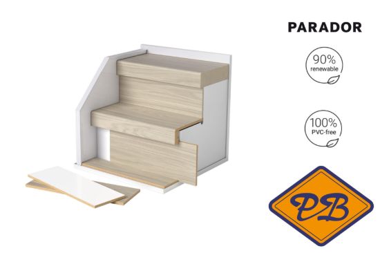 Afbeeldingen van PARADOR TATERRA HDF traptrede PPD152 Eiken Virida pale grey ( per set 2 dubbele traptreden en 2 dubbele stootborden = 4 treden
