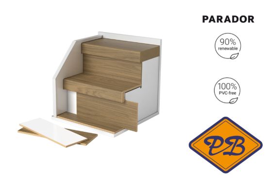 Afbeeldingen van PARADOR TATERRA HDF traptrede PPD153 Eiken Virida almond brown ( per set 2 dubbele traptreden en 2 dubbele stootborden = 4 treden
